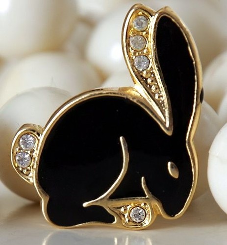 Brosche hase schwarz gold - brosche, schwarz/gold