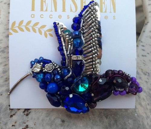 Brosche kolibri blau strass - blau,