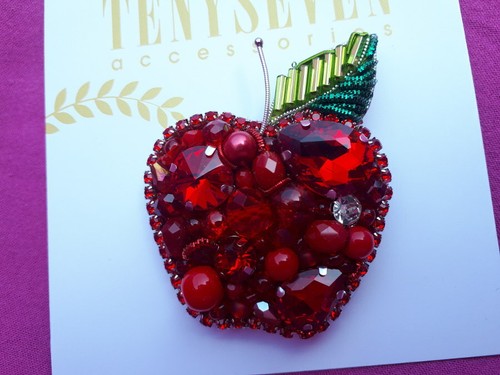 Apfel brosche strass perlen - brosche,